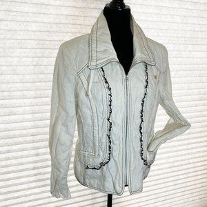 White Short Jacket Black Ruffles High Collar Size Medium (no tags)